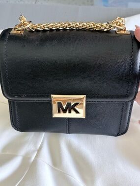 Michael Kors Black Leather Crossbody with Gold Hardware